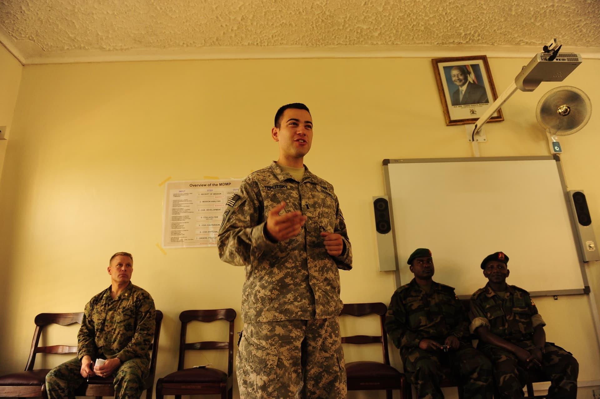Jonathan Teplitsky speaking at a military decision-making process and information operations course graduation in Jinja, Uganda